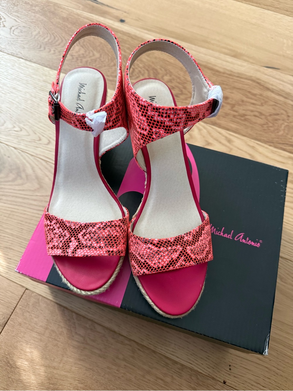 Michael Antonio Hot Pink Snake-Print Slingback Sandals